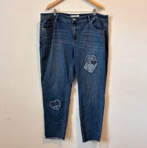 CATO 20W Women’s Dark Blue Fringe Hem Patchwork Denim Jeans